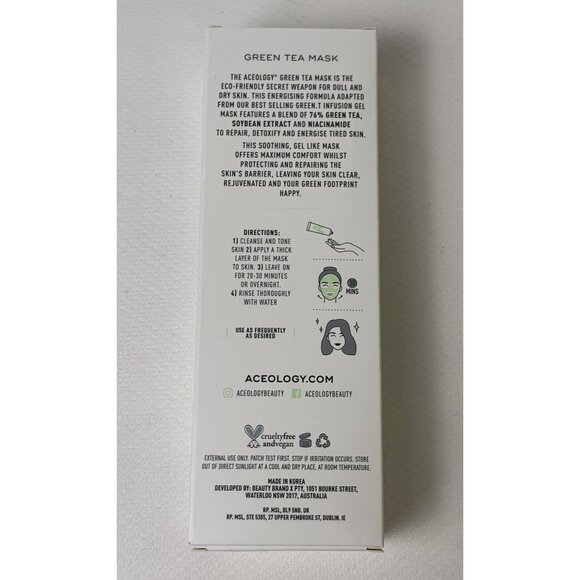 Aceology Green Tea Mask 65ml Clarifies Revitalizes Energizes Skin Skincare NEW - Picture 4 of 9